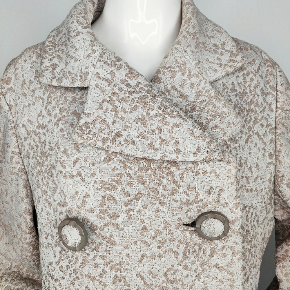 Vintage 60s Double Breasted Taupe Brocade Coat M - Picture 3 of 8